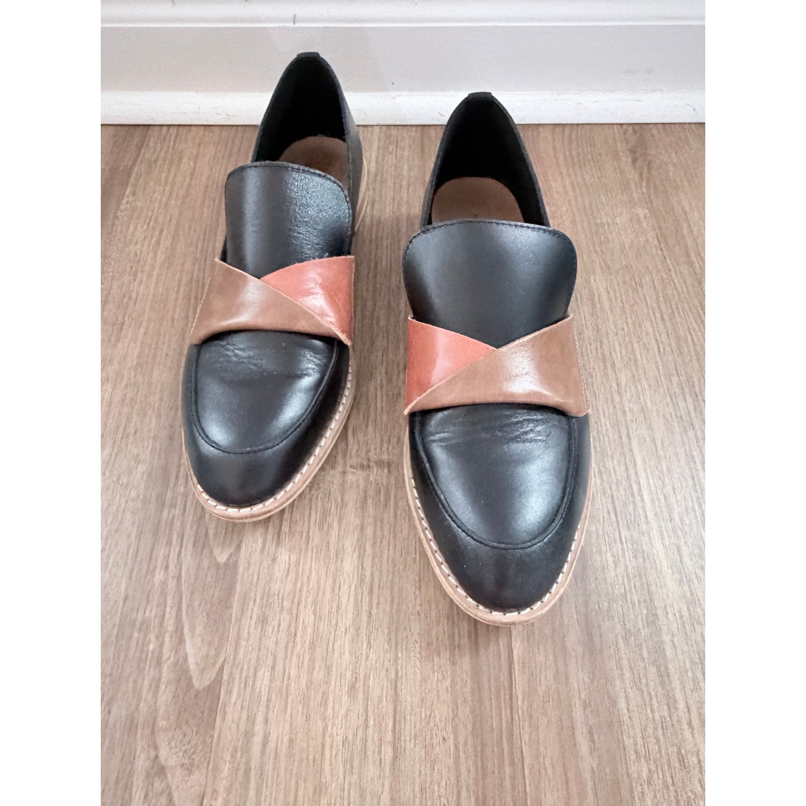 All Black Footwear Flatsash Cowman Leather Slip On Loafer Black Size 8.5 (39)